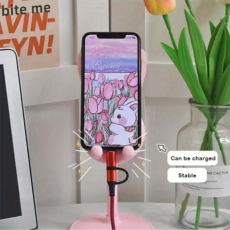 Cute & Adjustable Rabbit Cartoon Phone Stand – Adorable Desk Buddy for All Devices!